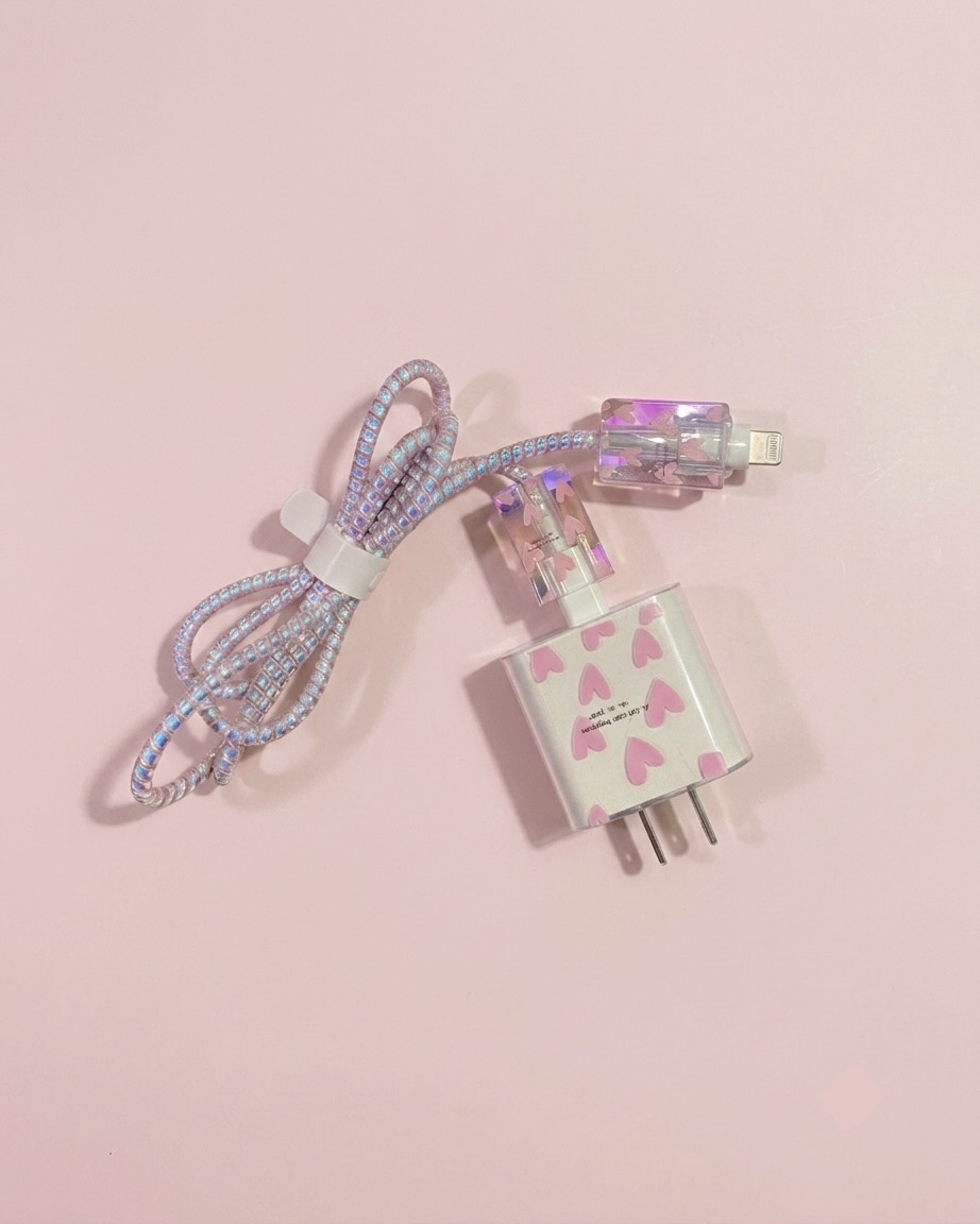 KIT PROTECTOR DE CABLE CORAZONES ROSA